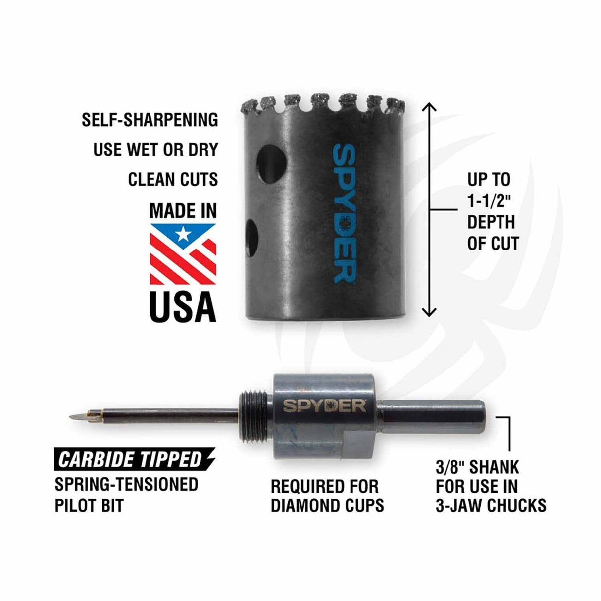 Spyder 600859 1-1/2-Inch Diamond Edge Non-Arbored Hole Saw - 2