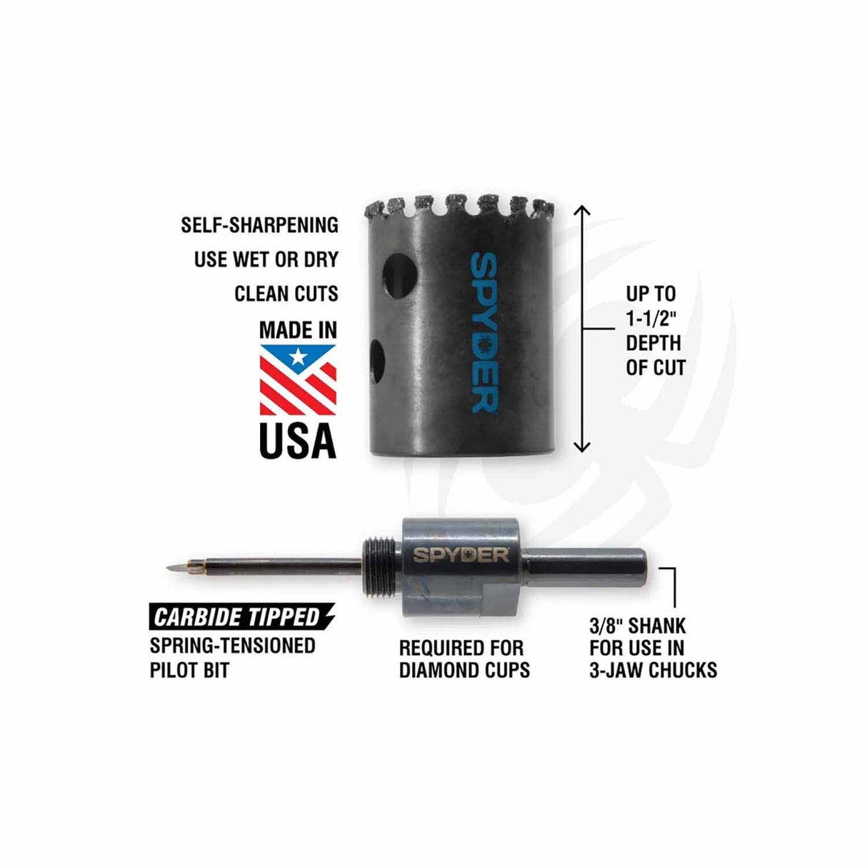 Spyder 600861 2-1/2-Inch Diamond Edge Non-Arbored Hole Saw - 2