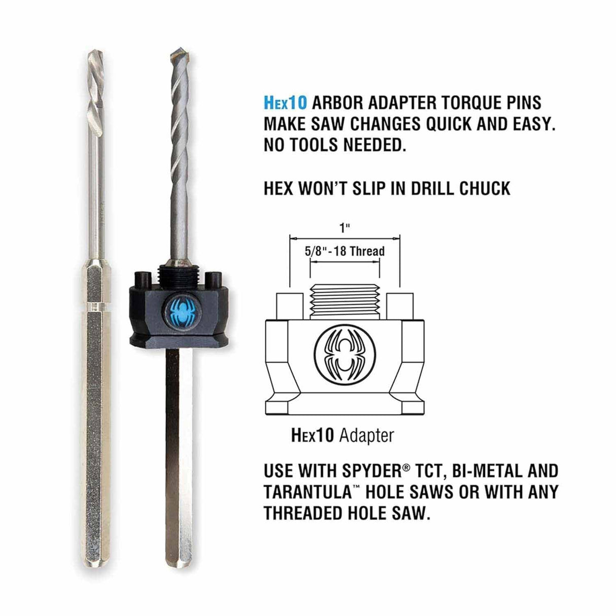 Spyder 600869-10 Hex10 1/2-Inch Quick Change Hole Saw Arbor (10-Pack) - 2