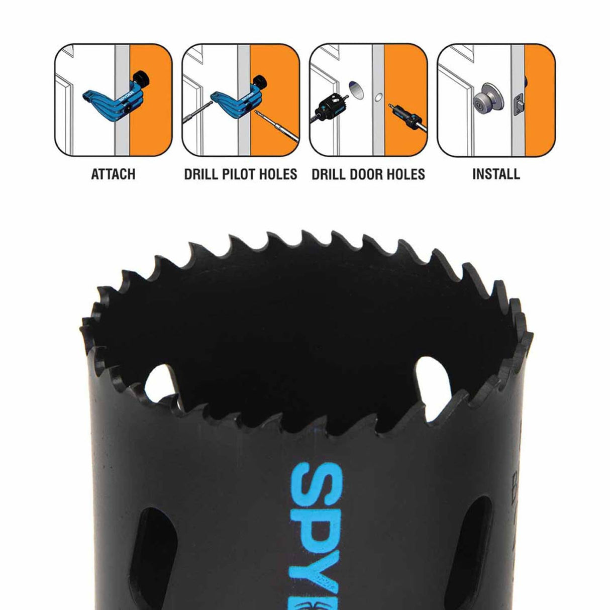 Spyder 600884 5-Piece Rapid Core Eject Door Lock Installation Jig/Bi-Metal Hole Saw Kit - 4