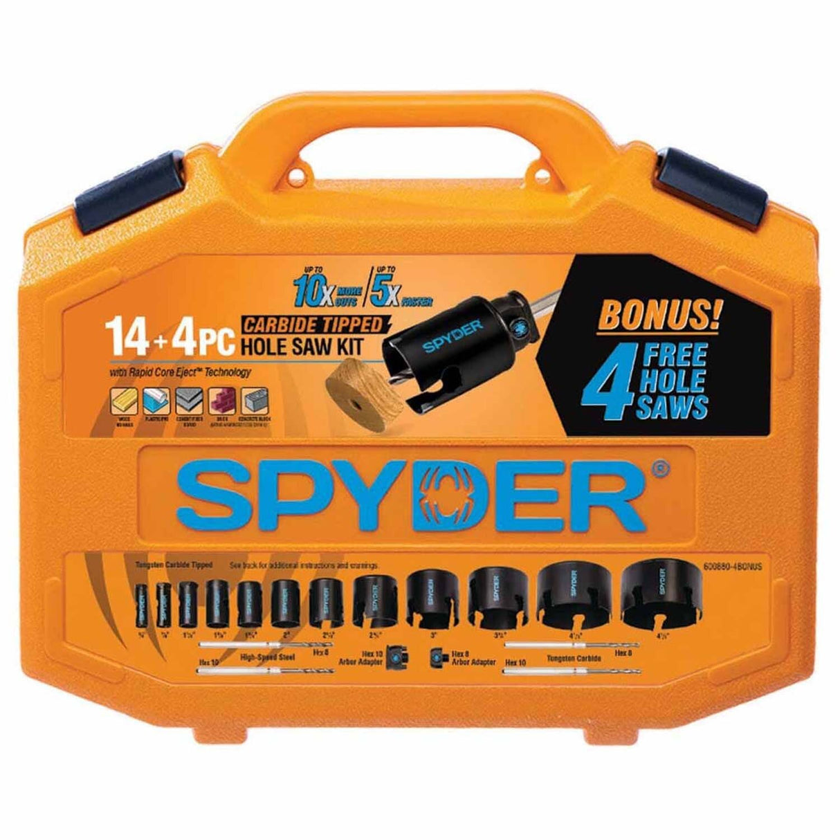 Spyder 600938 18-Piece Tungsten Carbide Tipped (TCT) Hole Saw Kit - 4