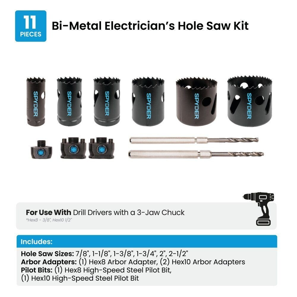 Spyder 601012 Bi-Metal Electrician Holesaw Kit (11 Piece) - 6