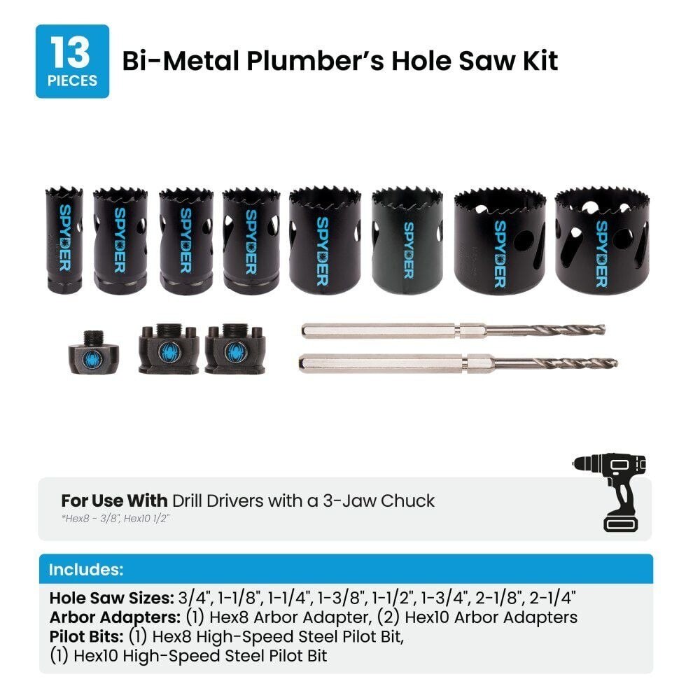 Spyder 601013 13-Piece Bi-Metal Plumbers Holesaw Kit (13 Piece Kit) - 6