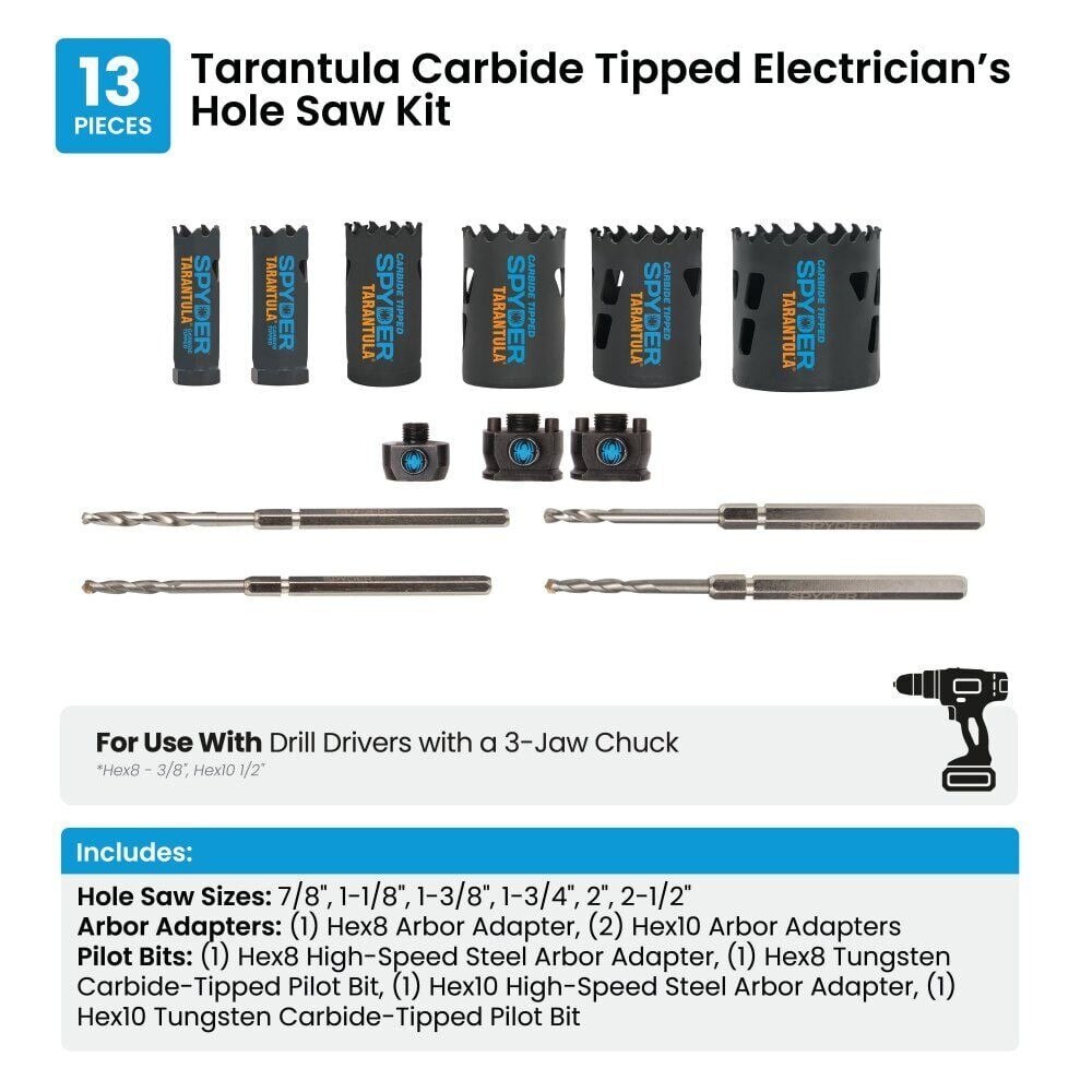 Spyder 601016 Tarantula Electricians Hole Saw Kit for Electrical Rough In (13 Piece Kit) - 5