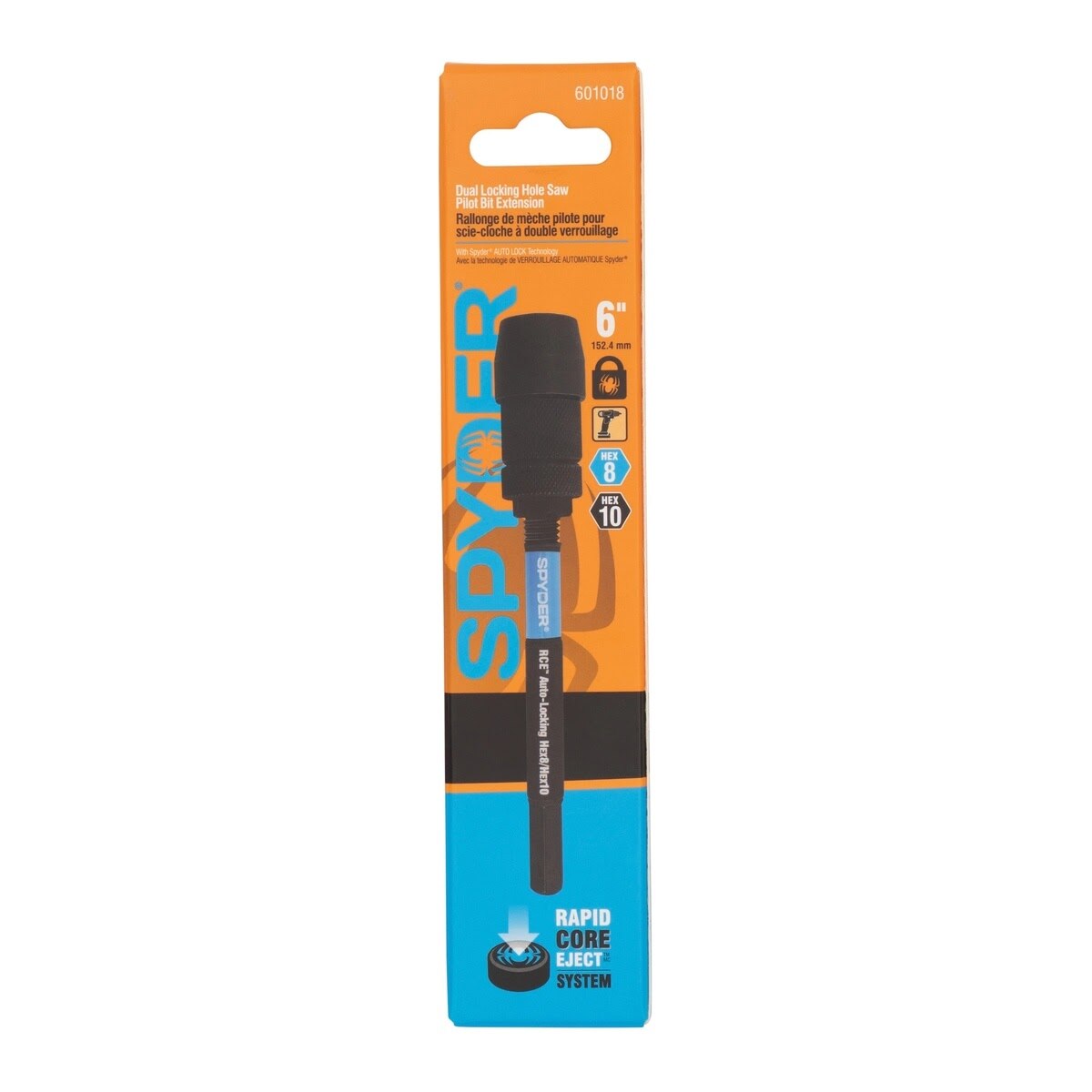 Spyder 601018 6" Dual Locking Hole Saw Pilot Bit Extension with Rapid Core Eject - 6