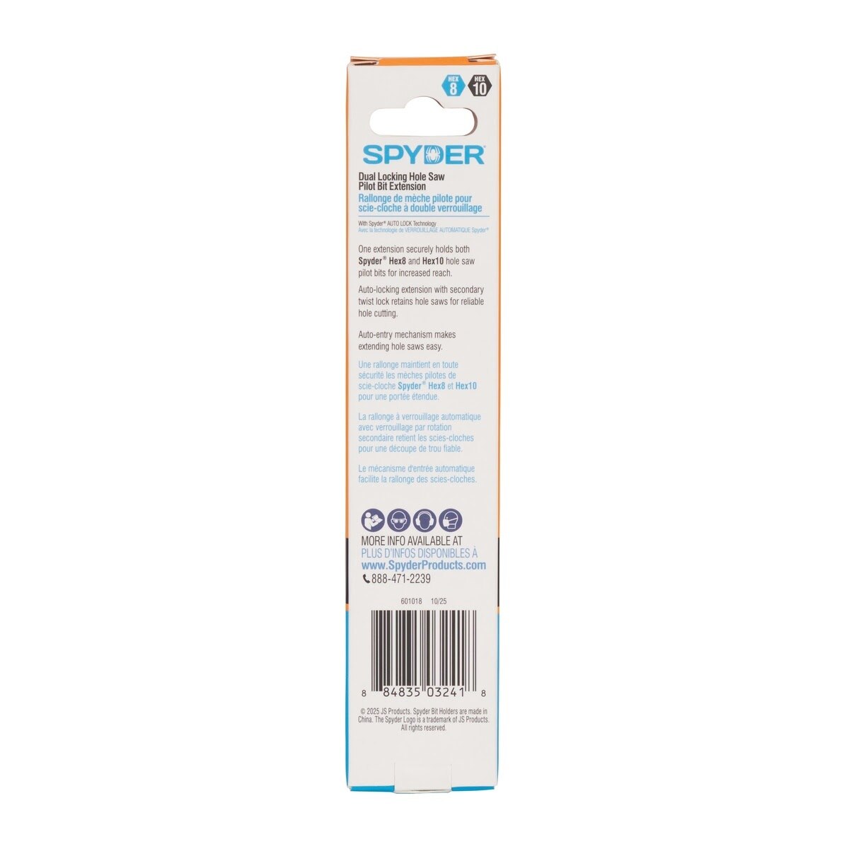 Spyder 601018 6" Dual Locking Hole Saw Pilot Bit Extension with Rapid Core Eject - 7