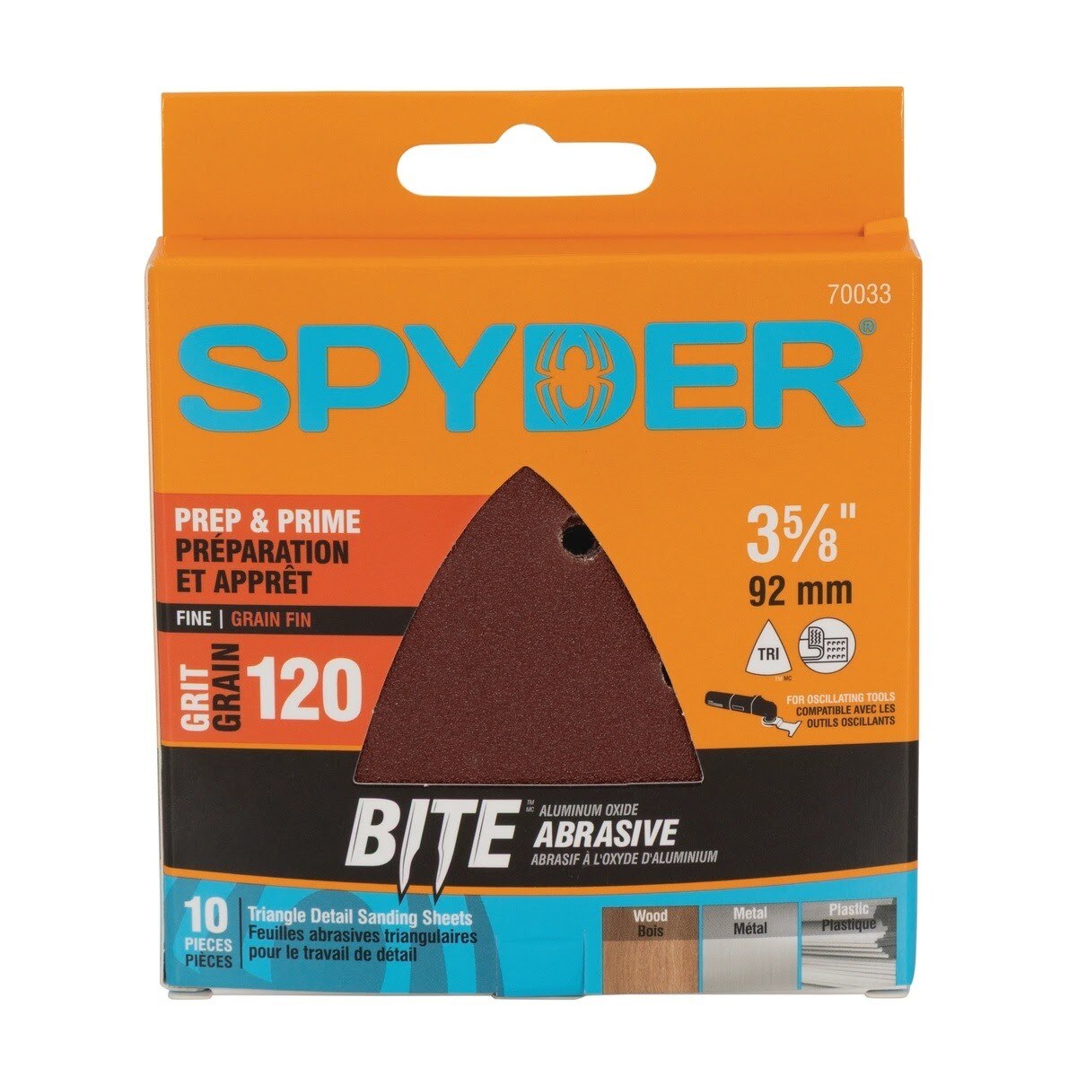 Spyder 70033 3-5/8" 120-Grit Aluminum Oxide Triangle Detail Sanding Sheets (10 Pack)