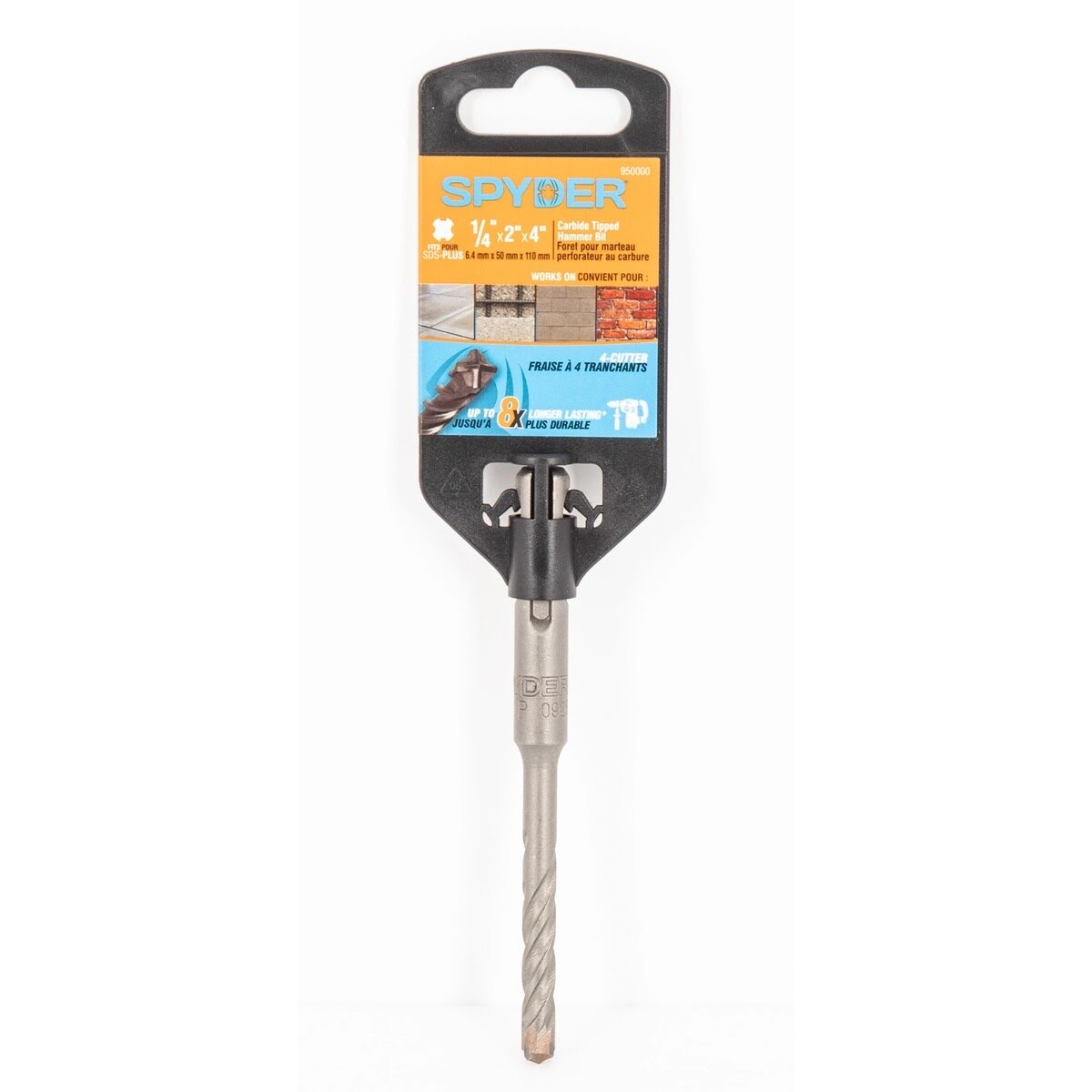 Spyder 950000 1/4 in x 4 in SDS-Plus 4-Cutter Carbide-Tipped Rotary Hammer Drill Bit - 4