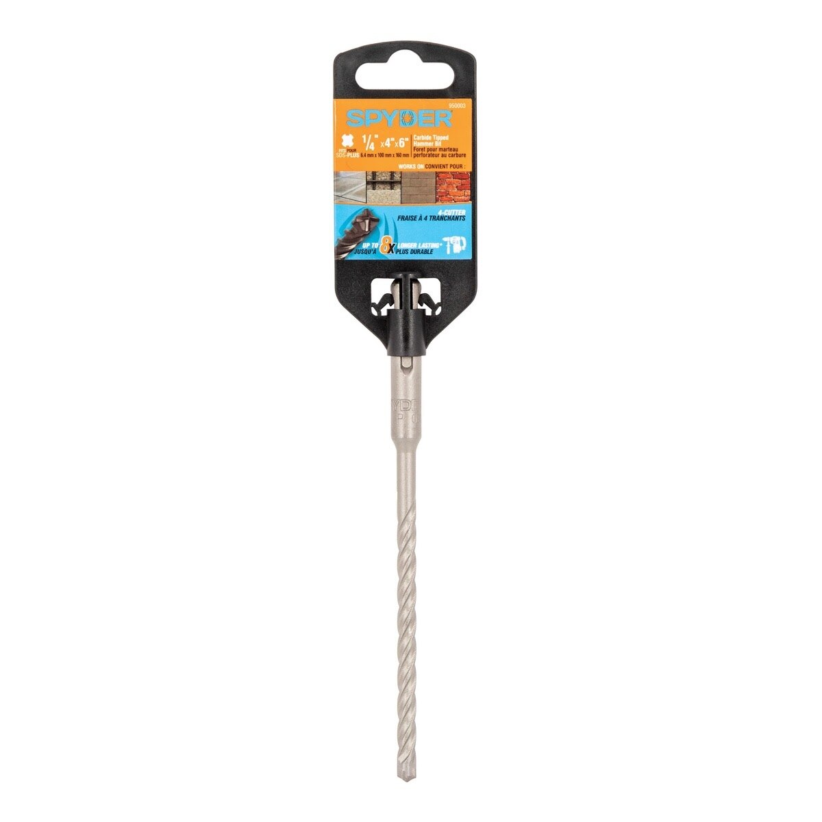 Spyder 950003 1/4" x 6" SDS-Plus 4-Cutter Carbide-Tipped Rotary Hammer Drill Bit - 4