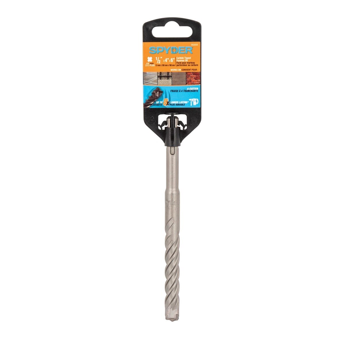 Spyder 950005 1/2" x 6" SDS-Plus 4-Cutter Carbide-Tipped Rotary Hammer Drill Bit - 4