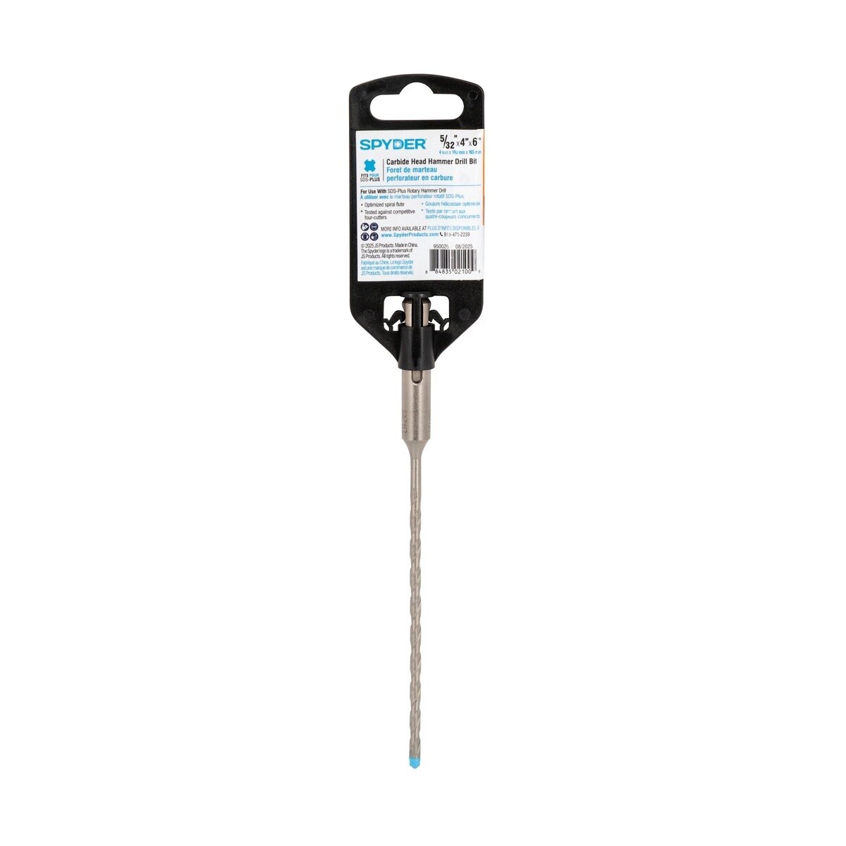 Spyder 950026 5/32" x 6" SDS-Plus 4-Cutter Full-Carbide Rotary Hammer Drill Bit - 5