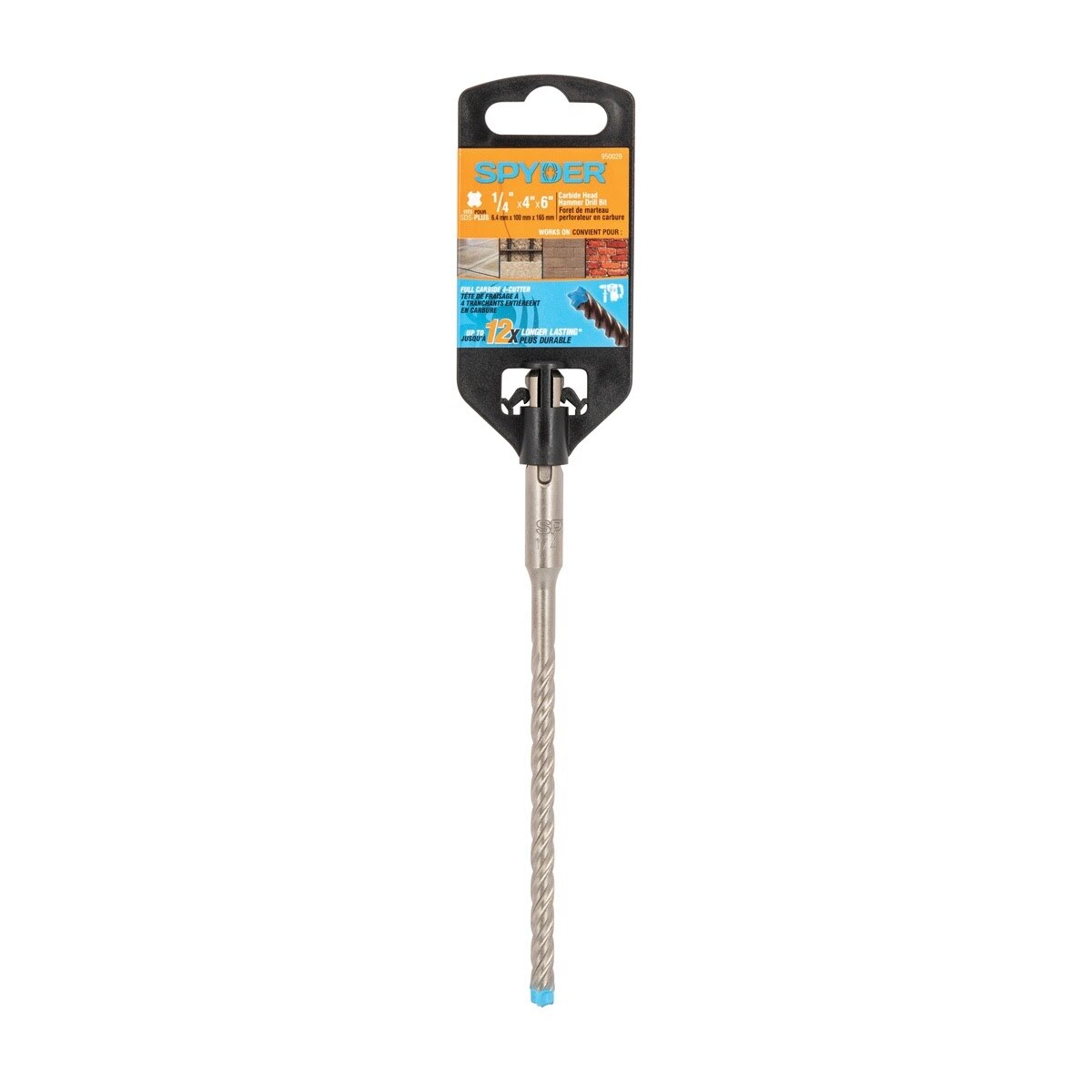 Spyder 950028 1/4" x 4" x 6" SDS-Plus 4-Cutter Full-Carbide Rotary Hammer Drill Bit - 4