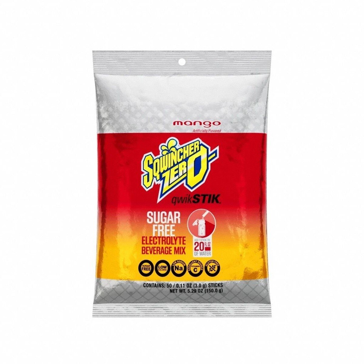 Sqwincher 159060973 Qwik Stik Sugar Free Mango Electrolyte Drink Mix Makes 20 oz (50 Pack)