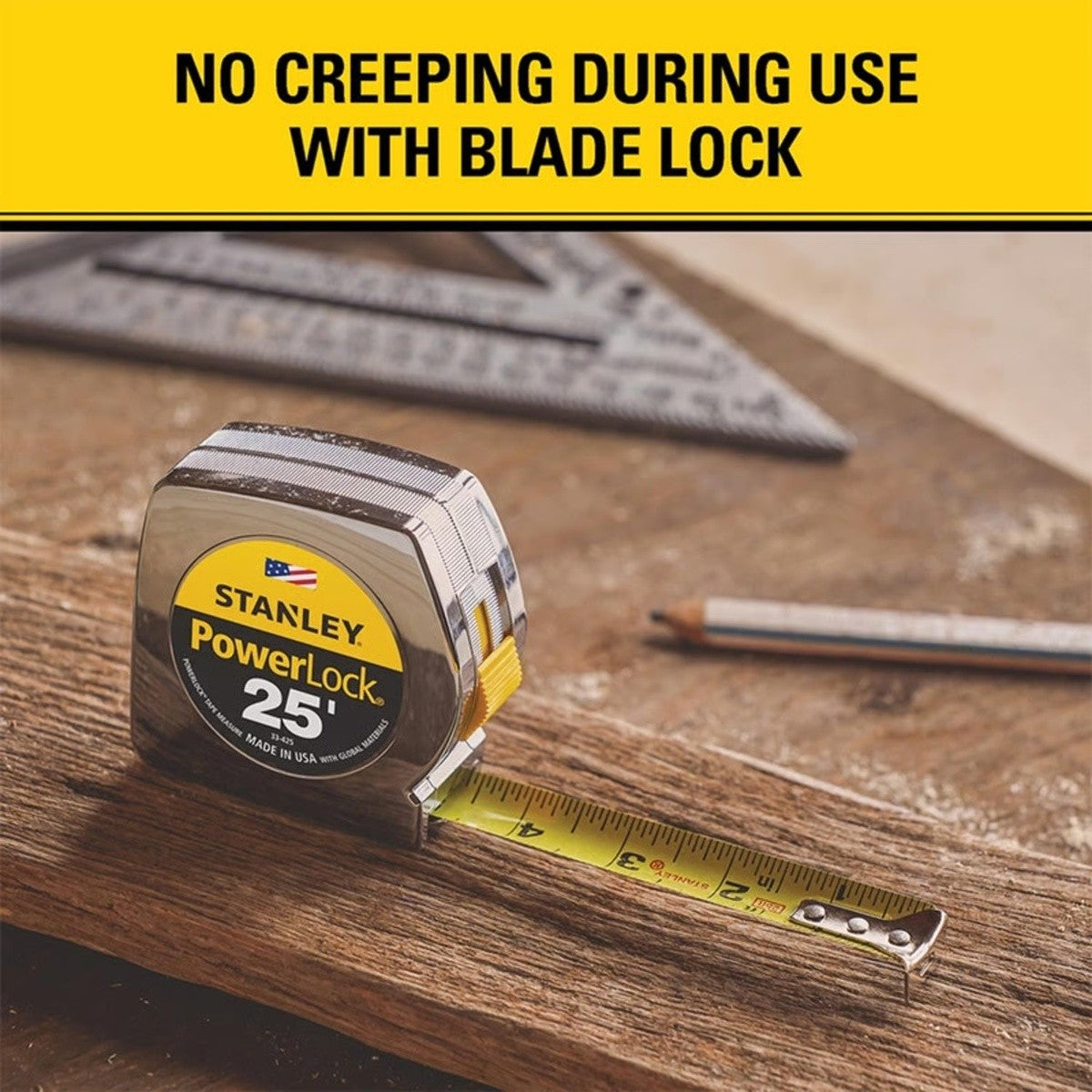 Stanley 33-425THR PowerLockClassic 1" x 25' Tape Measure with Blade Lock and Belt Clip - 4