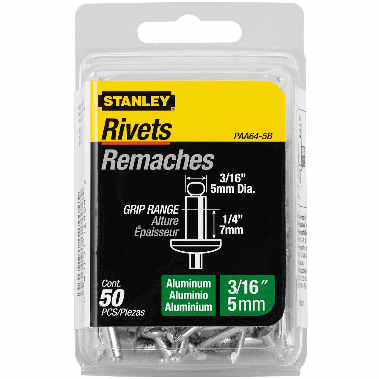 Stanley PAA64-5B Aluminum Rivets 3/16" X 1/4" - 50 Pack