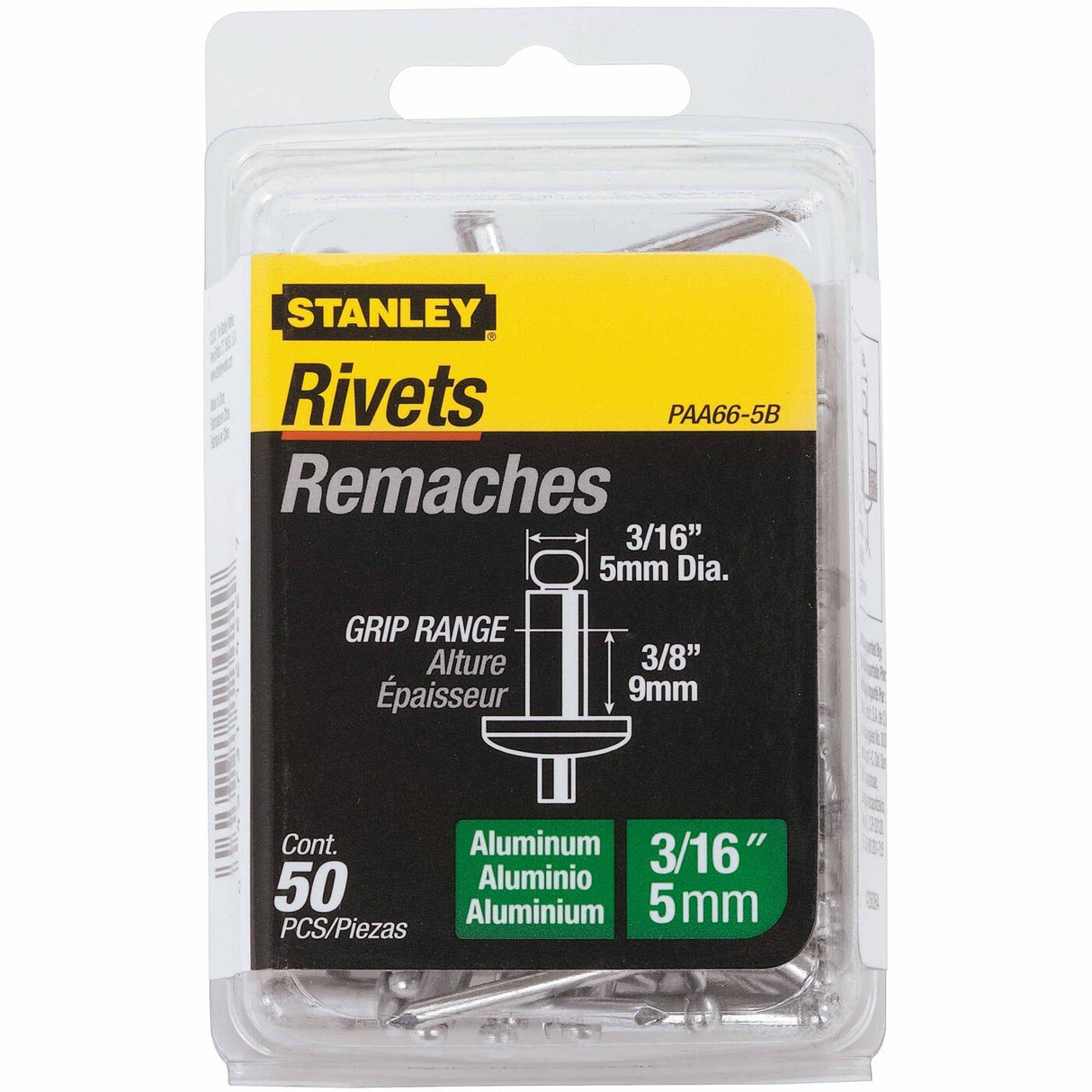 Stanley PAA66-5B Aluminum Rivets 3/16" X 3/8" - 50 Pack