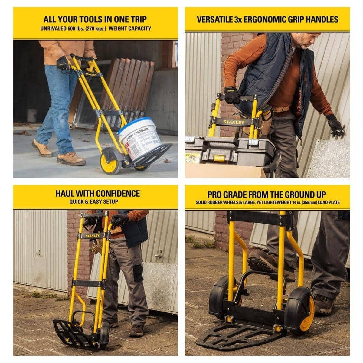 Stanley SXWT-FT591 Heavy-Duty Solid Wheel Folding Hand Truck with 400 lb. Load Capacity - 7