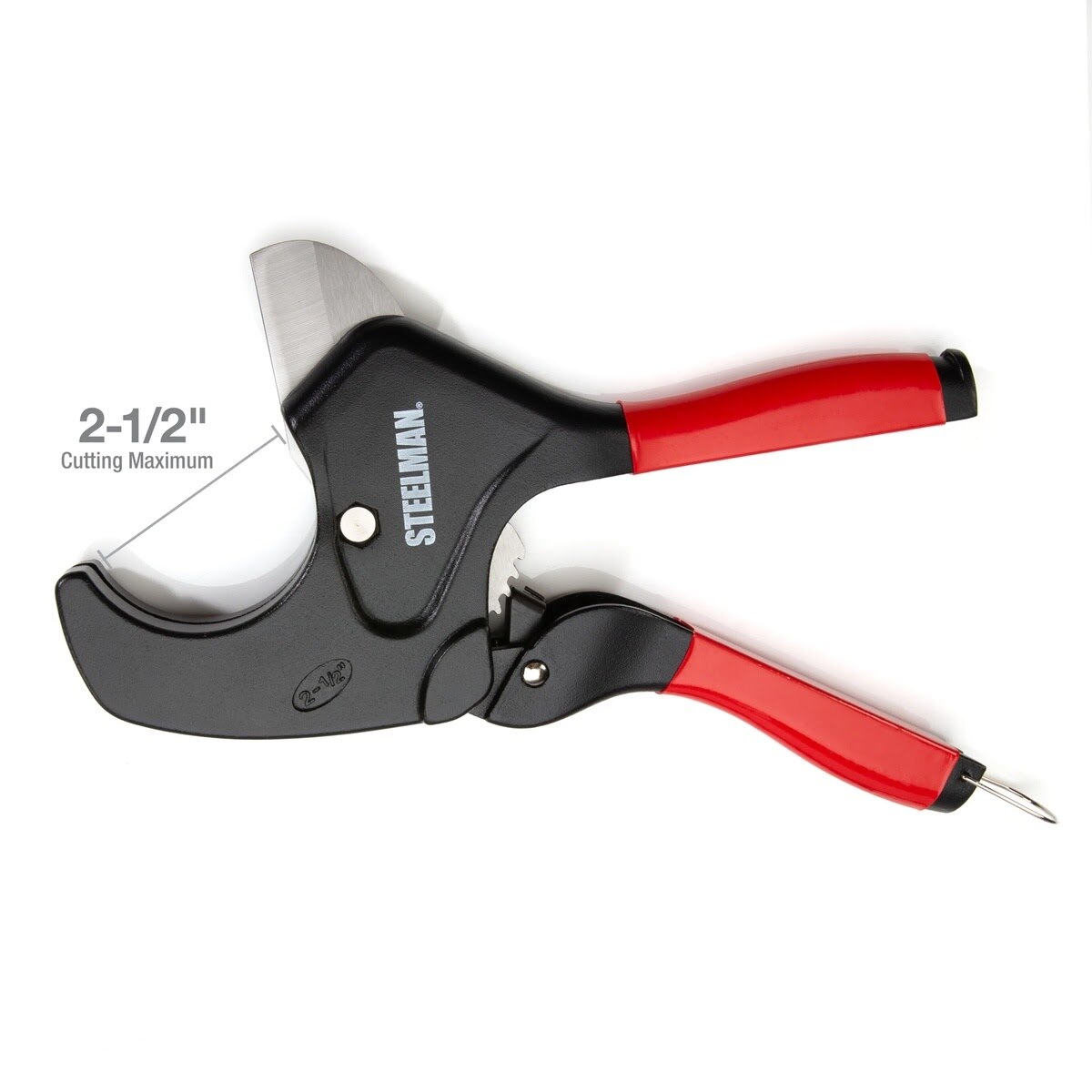 Steelman Pro 42565 2.5 Inch Jaw Ratcheting PVC and Plastic Pipe Cutter with Stainless Steel Blade - 8