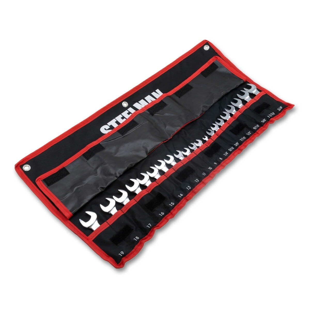 Steelman Pro 82576 Stubby Combination Wrench Set with Storage Roll, Metric and SAE (21 Piece Set)