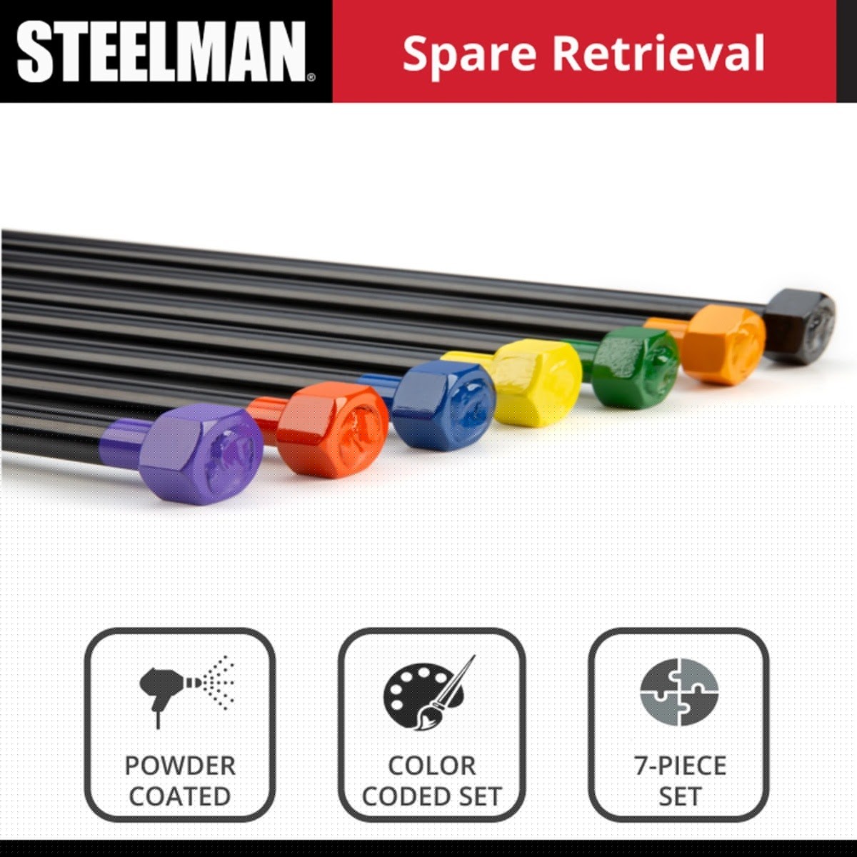 Steelman Pro 96090A 7-Piece Spare Tire Retrieval Tool Kit for Cradle-Suspended Tires, 30 in. Tools (7 Piece Set) - 5