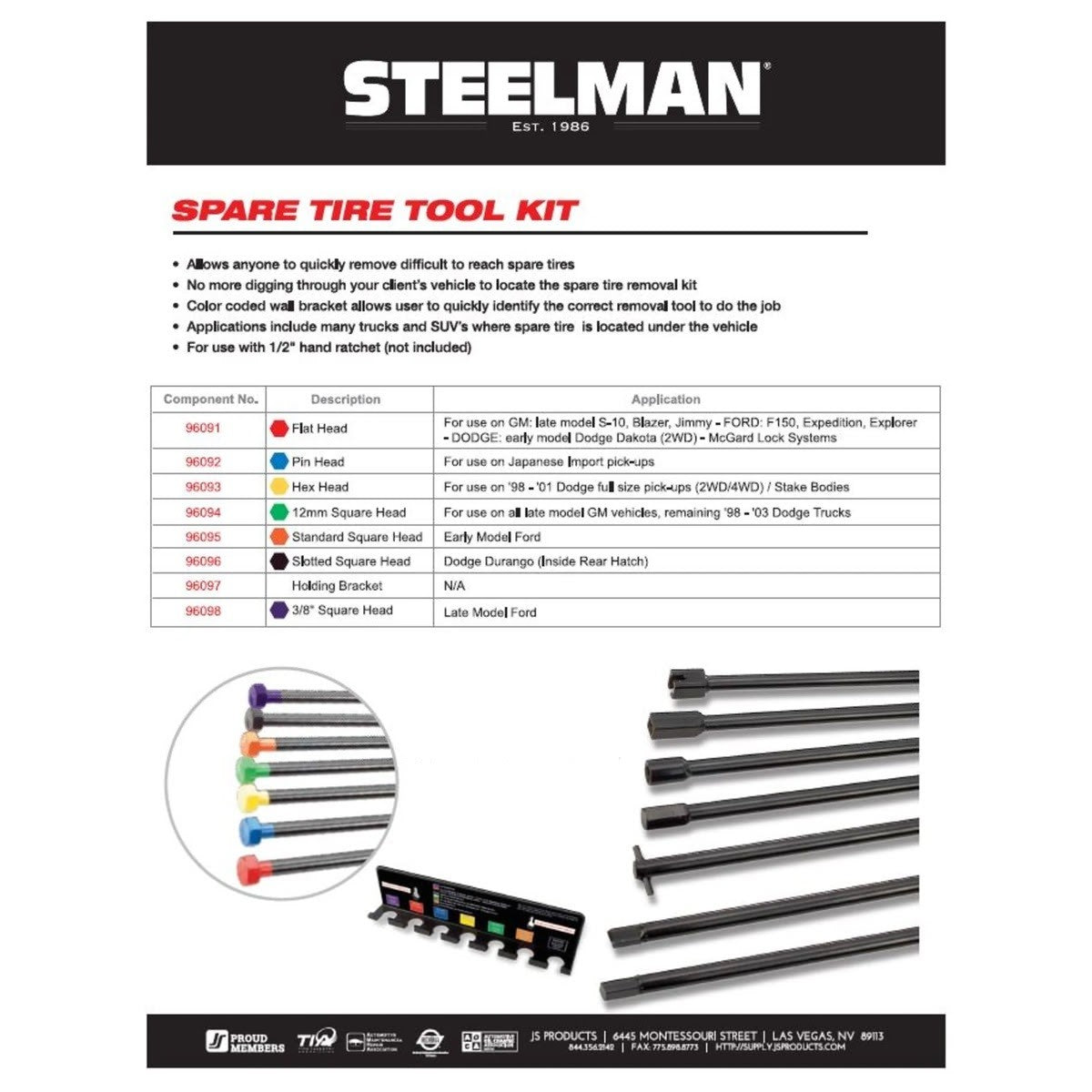 Steelman Pro 96090A 7-Piece Spare Tire Retrieval Tool Kit for Cradle-Suspended Tires, 30 in. Tools (7 Piece Set) - 6