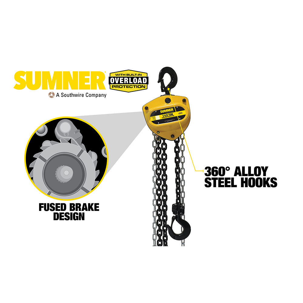 Sumner PCB150C10WO 1-1/2T Chain Hoist 10' Lift and Overload Protection - 2
