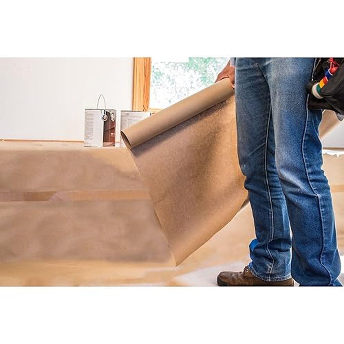 SurfaceShields KP35144 35" x 144' Construction Grade Kraft Paper Floor Protection Roll - 2