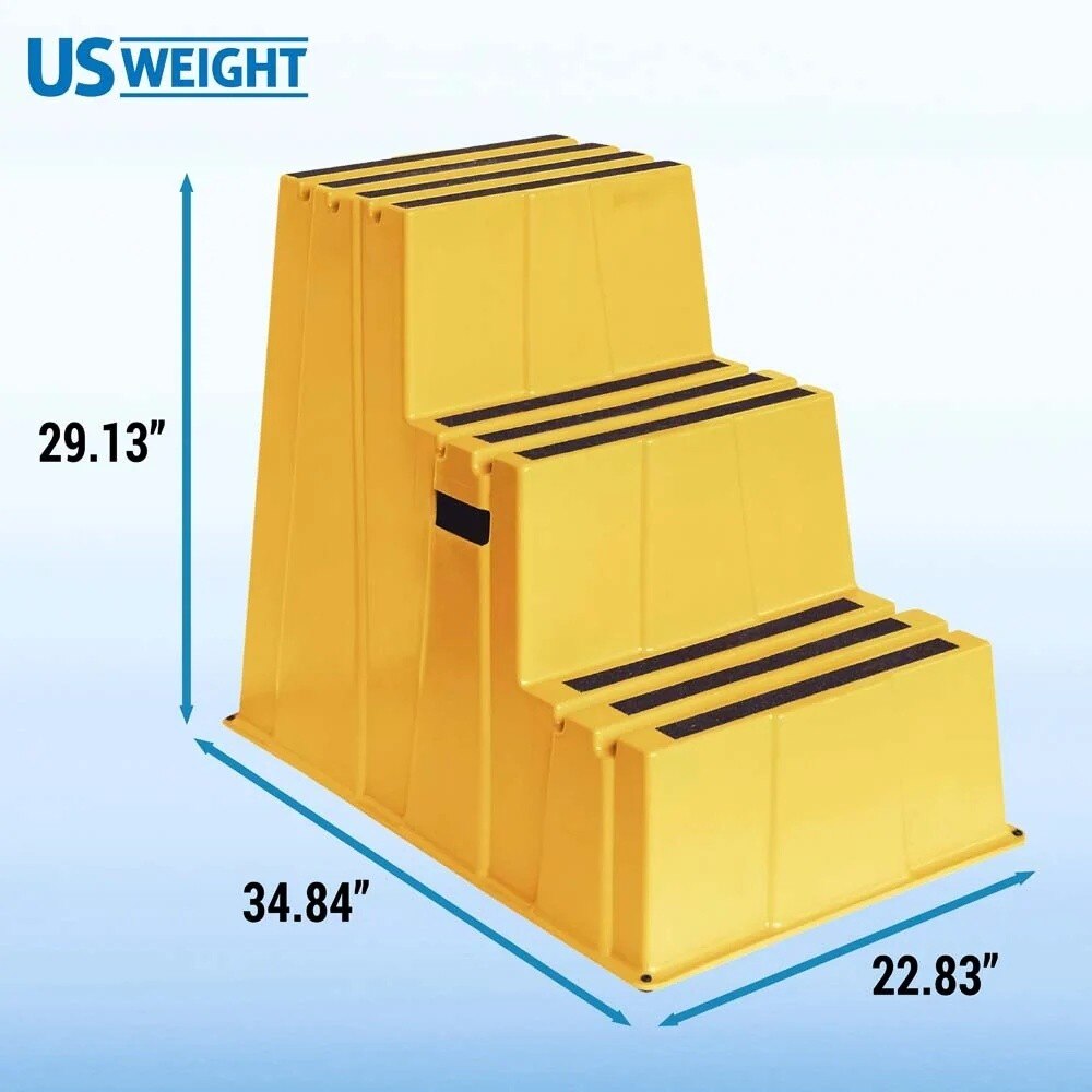 US Weight SS300 3 Step High Visibility Yellow Anti Slip Safety Step Stool 22.83 x 34.84 x 29.13" - 3