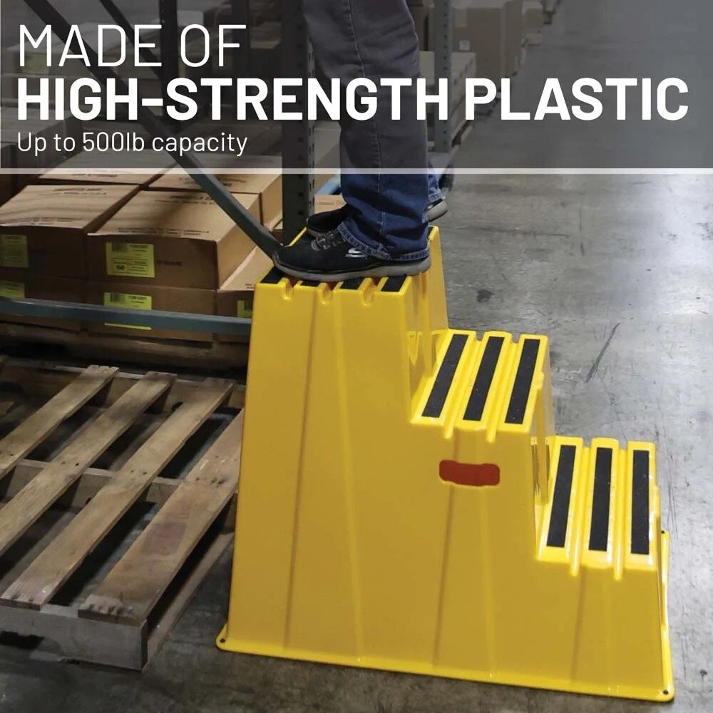 US Weight SS300 3 Step High Visibility Yellow Anti Slip Safety Step Stool 22.83 x 34.84 x 29.13" - 5