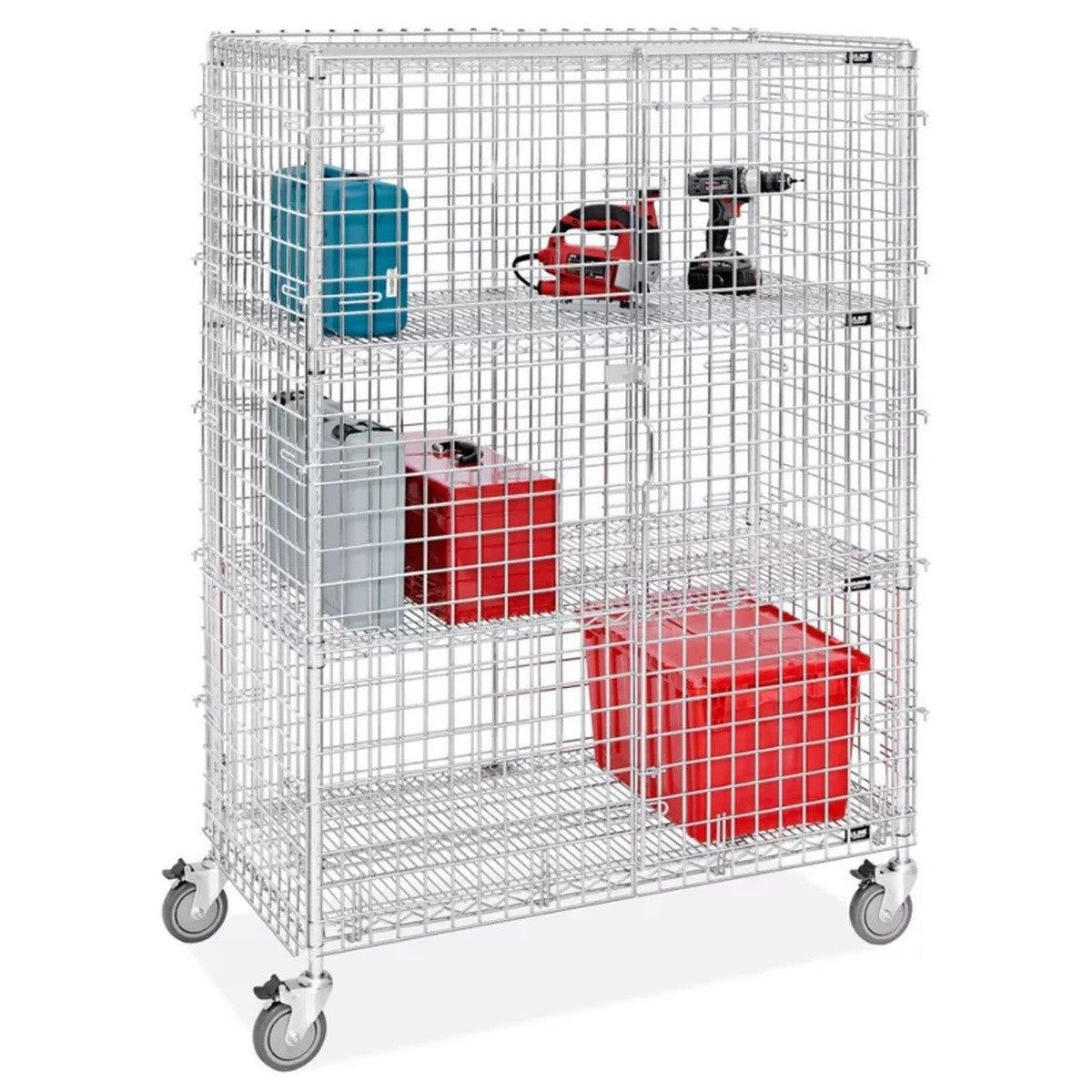 Uline H-2084 48 x 24 x 69" Locking Wire Security Cart with 3 Shelves