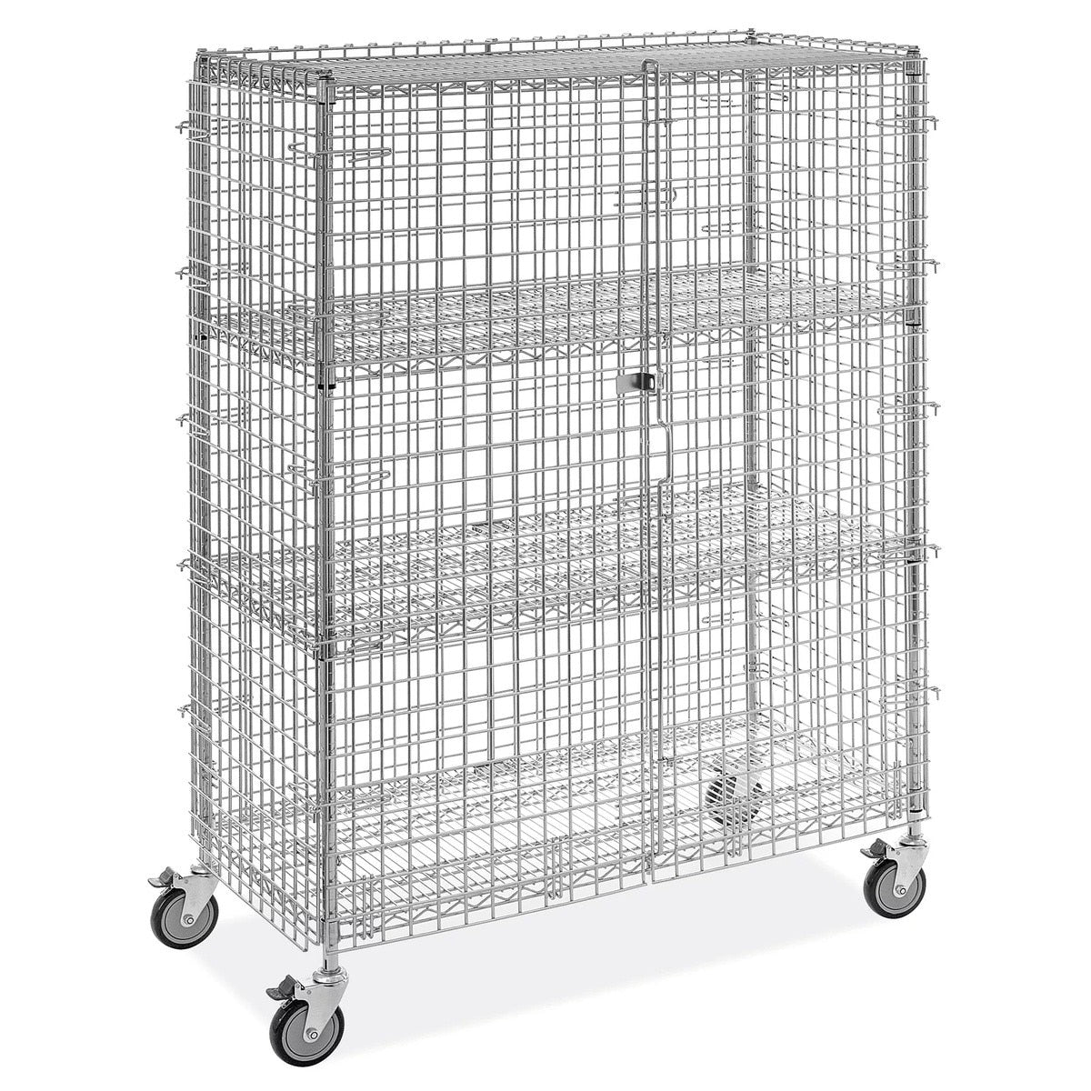 Uline H-2084 48 x 24 x 69" Locking Wire Security Cart with 3 Shelves - 2