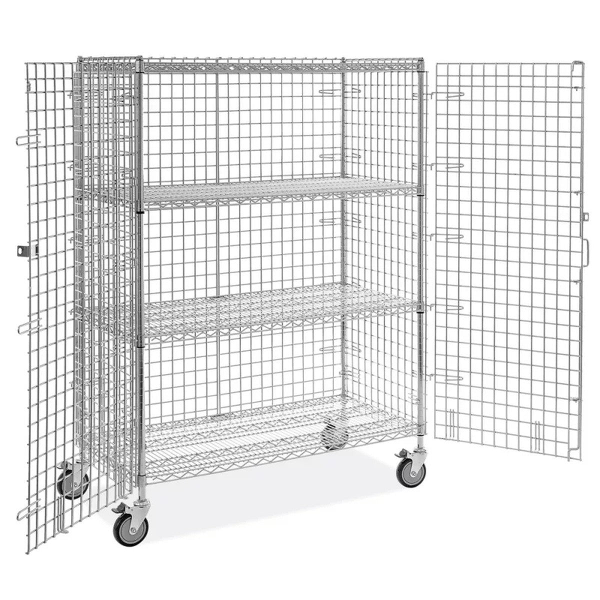 Uline H-2084 48 x 24 x 69" Locking Wire Security Cart with 3 Shelves - 3
