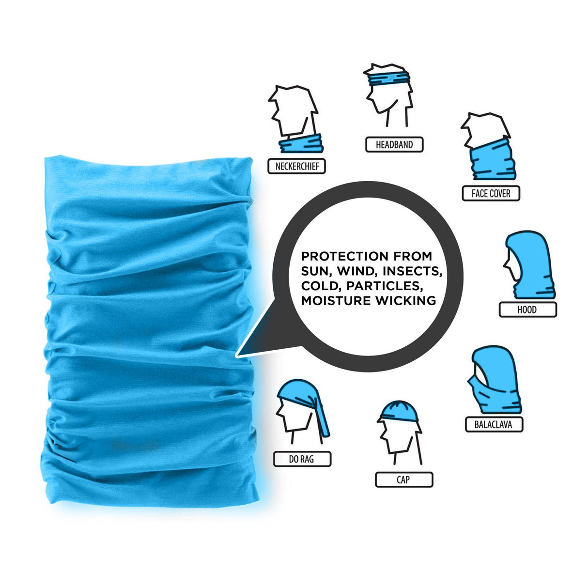 Vela 7134-LTBLUE Light Blue Face Buff, 10-Pack - 2