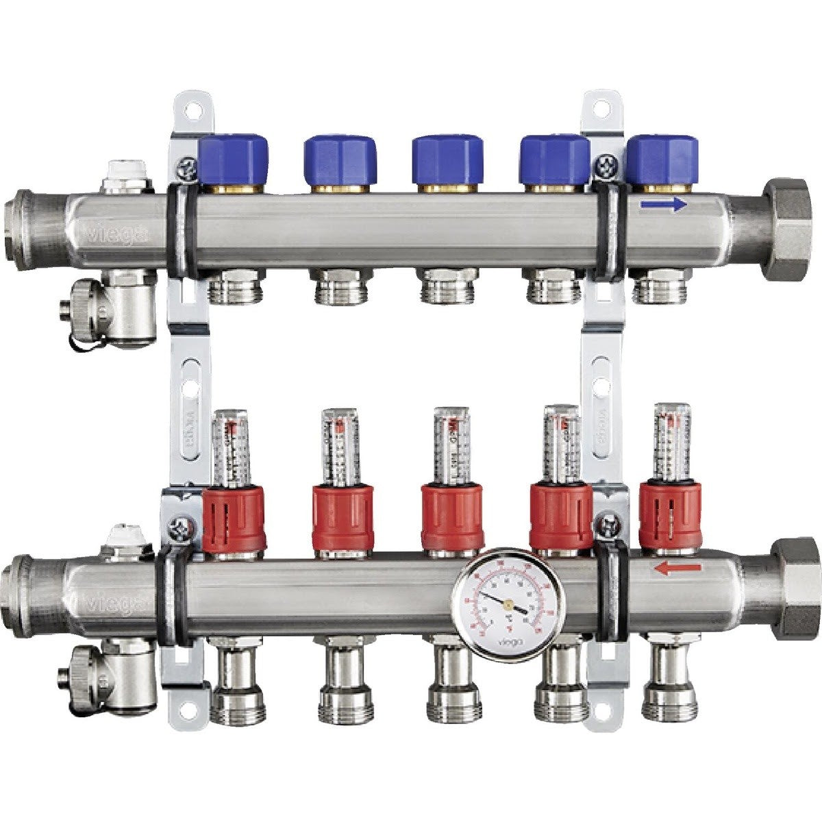 Viega 16030 (2804) Stainless Steel 2-Outlet Heating and Cooling Manifold with 1-1/4 in Union and 1 in FPT (1 Each)