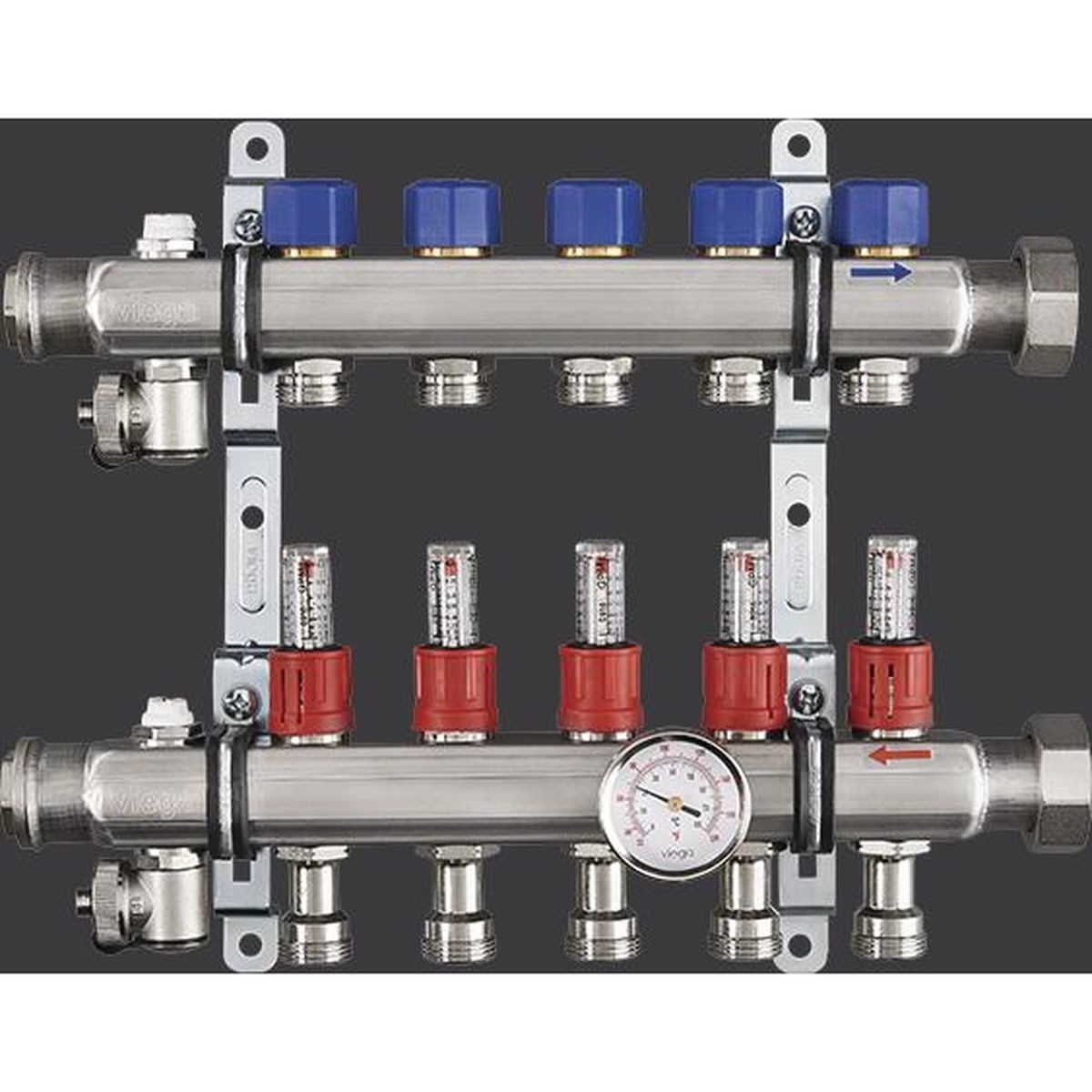 Viega 16030 (2804) Stainless Steel 2-Outlet Heating and Cooling Manifold with 1-1/4 in Union and 1 in FPT (1 Each) - 2