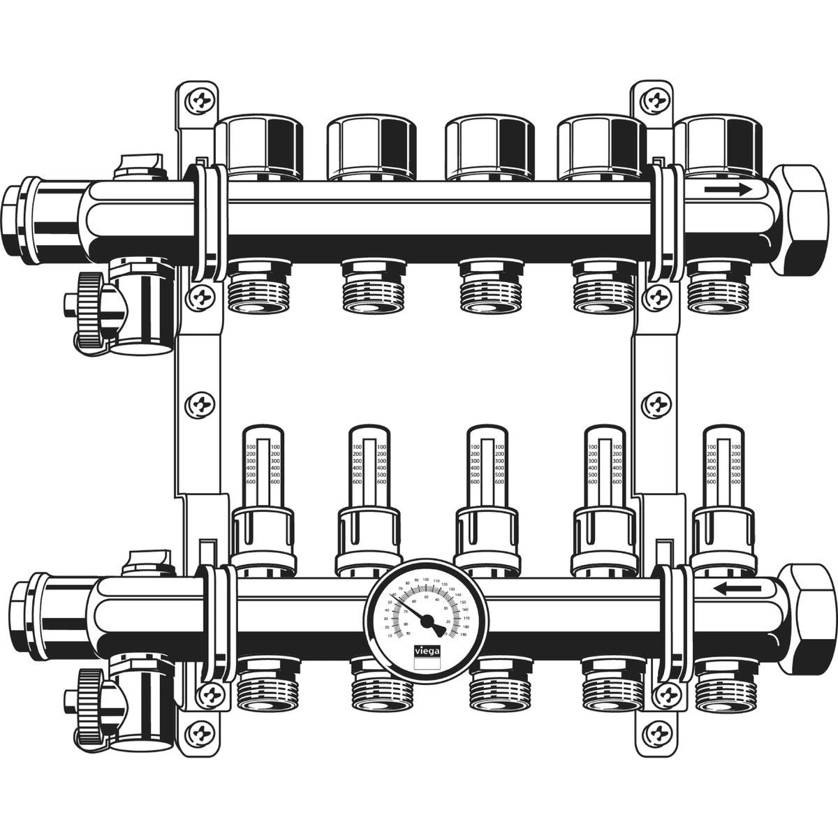 Viega 16030 (2804) Stainless Steel 2-Outlet Heating and Cooling Manifold with 1-1/4 in Union and 1 in FPT (1 Each) - 3