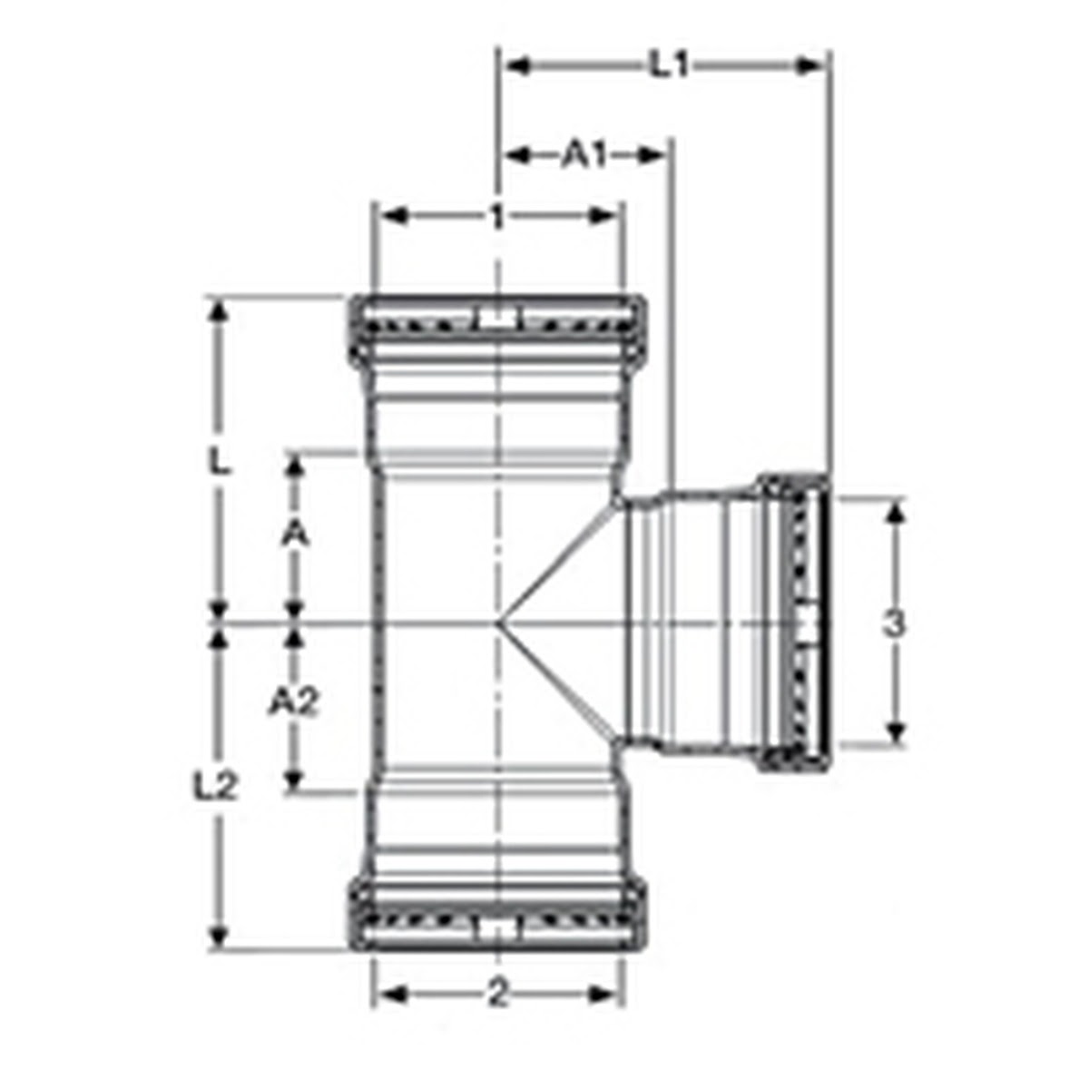 Viega 20713 (0918XL) ProPress Copper Press Tee 4 in x 4 in x 2 in - 2