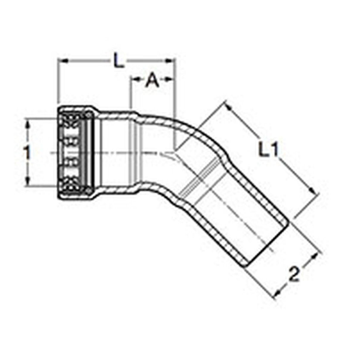 Viega 26120 (4826.1) MegaPress 45 Degree Street Elbow 1-1/2 in Press x 1-1/2 in FTG IPS Carbon Steel (1 Each) - 2