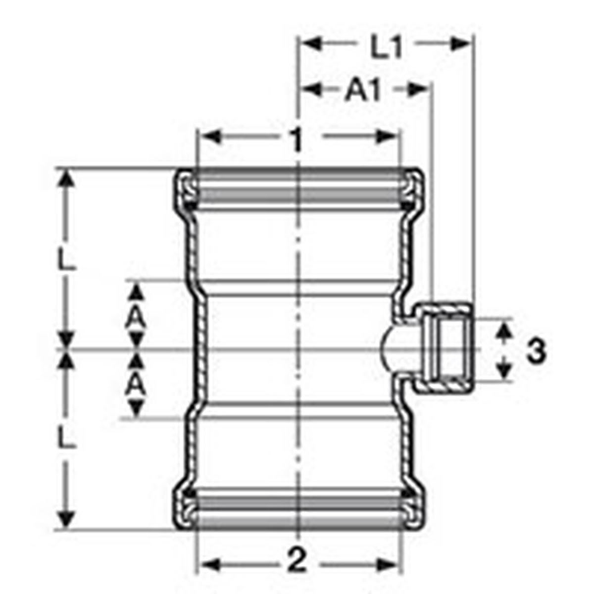 Viega 26625 (4817.2XL) MegaPress FKM Tee Press x Press x FPT 2 1/2 in x 2 1/2 in x 3/4 in (1 Each) - 2