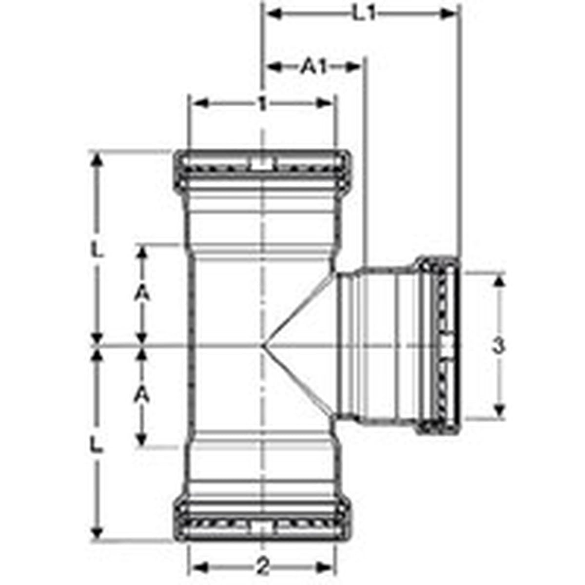 Viega 90600 (5118XL) MegaPress 316 4 in x 4 in x 1-1/2 in Press Tee (1 Each) - 2