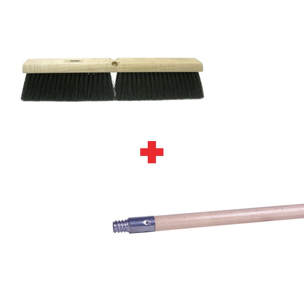 Weiler 42007 + 44435 18" Multi-Surface Push Broom with 60" Wood Handle - 2