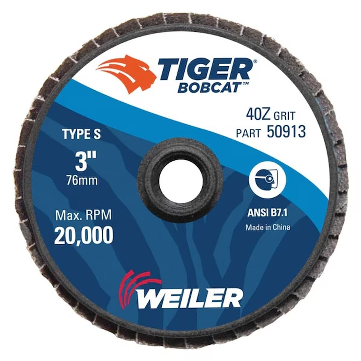 Weiler 50913 3 in. BobCat Abrasive Flap Disc, Type 27 Flat, Plastic Backing, 40 Grit (10 Pack)