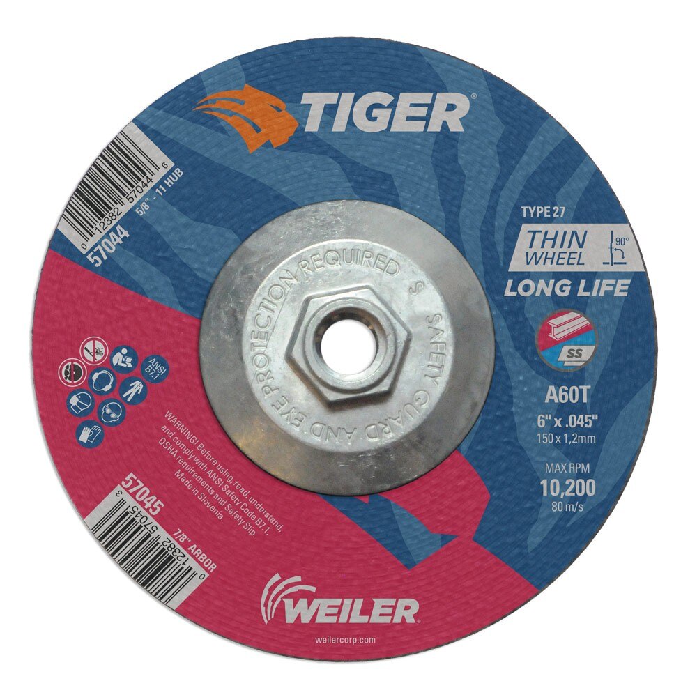 Weiler 57044 6" x .045" Tiger Type 27 Thin Cutting Wheel, A60T, 5/8"-11 UNC Nut