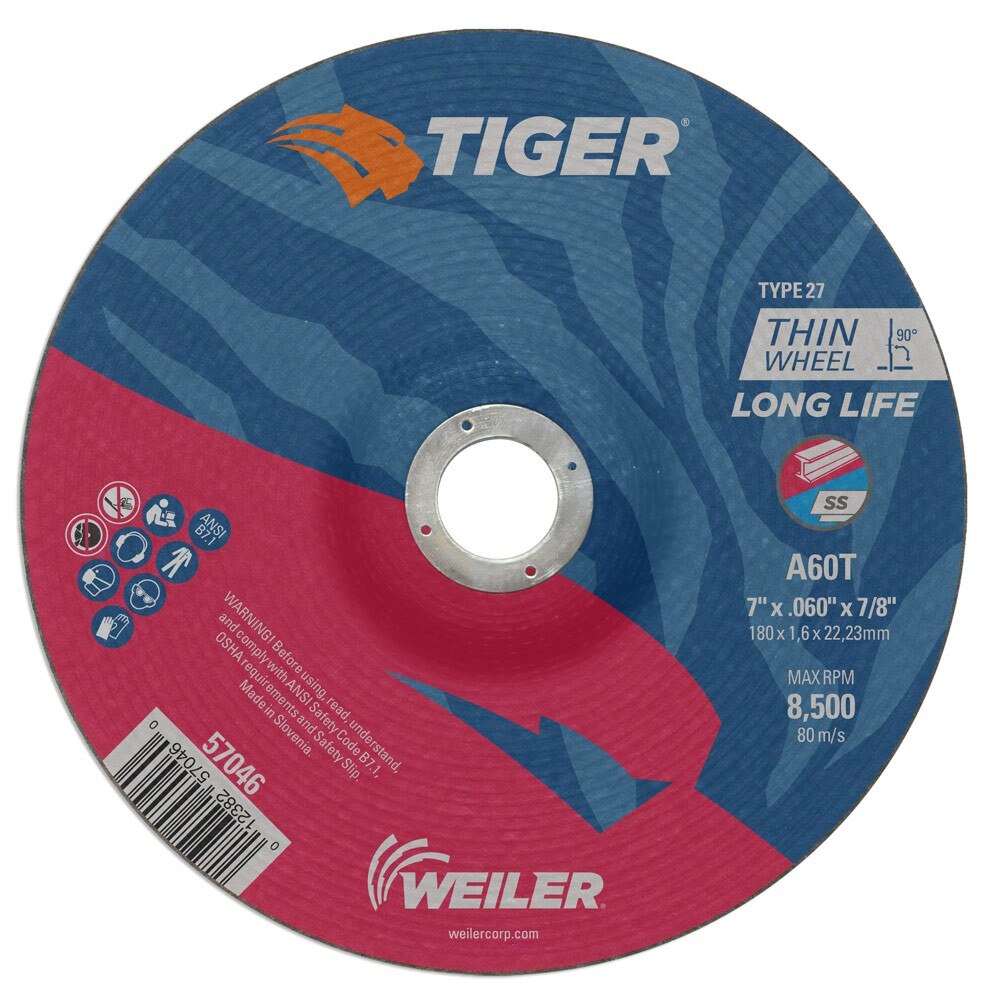 Weiler 57046 7" x .060" Tiger Type 27 Thin Cutting Wheel, A60T, 7/8" A.H.
