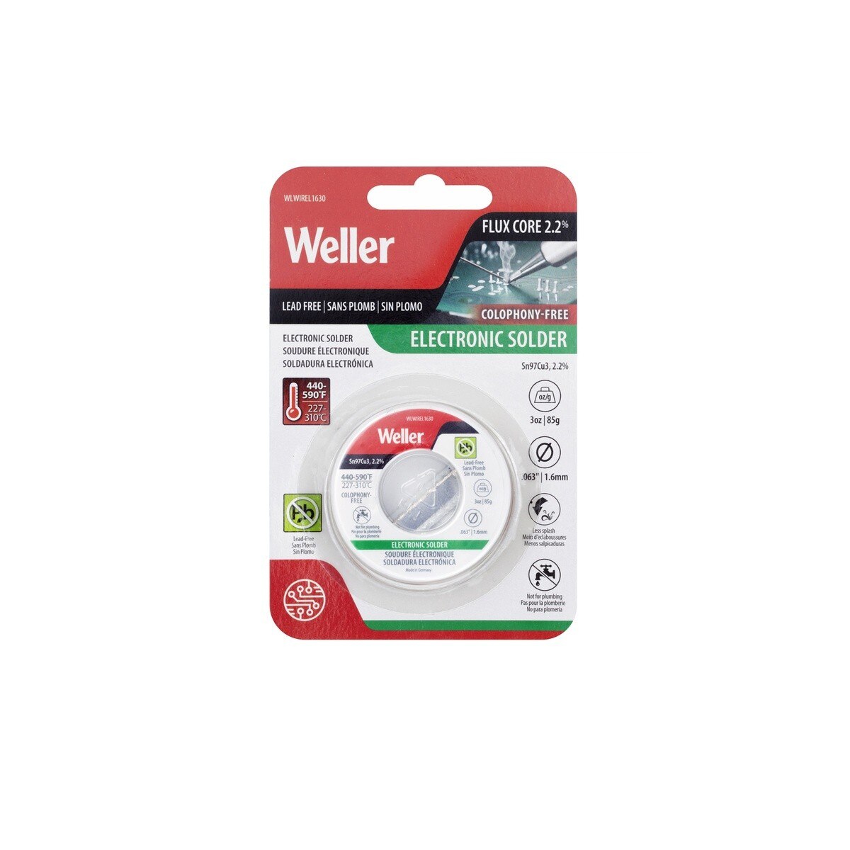 Weller WLWIREL1630 1.6 mm Sn97Cu3 Electronic Solder Wire with 2.2 Percent Flux 85 g 3 oz - 2
