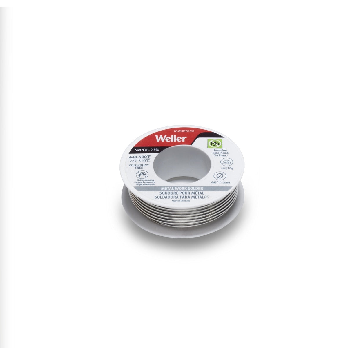 Weller WLWIRMW1630 1.6 mm Lead Free Metal Work Solder Wire with 2.5 Percent Flux