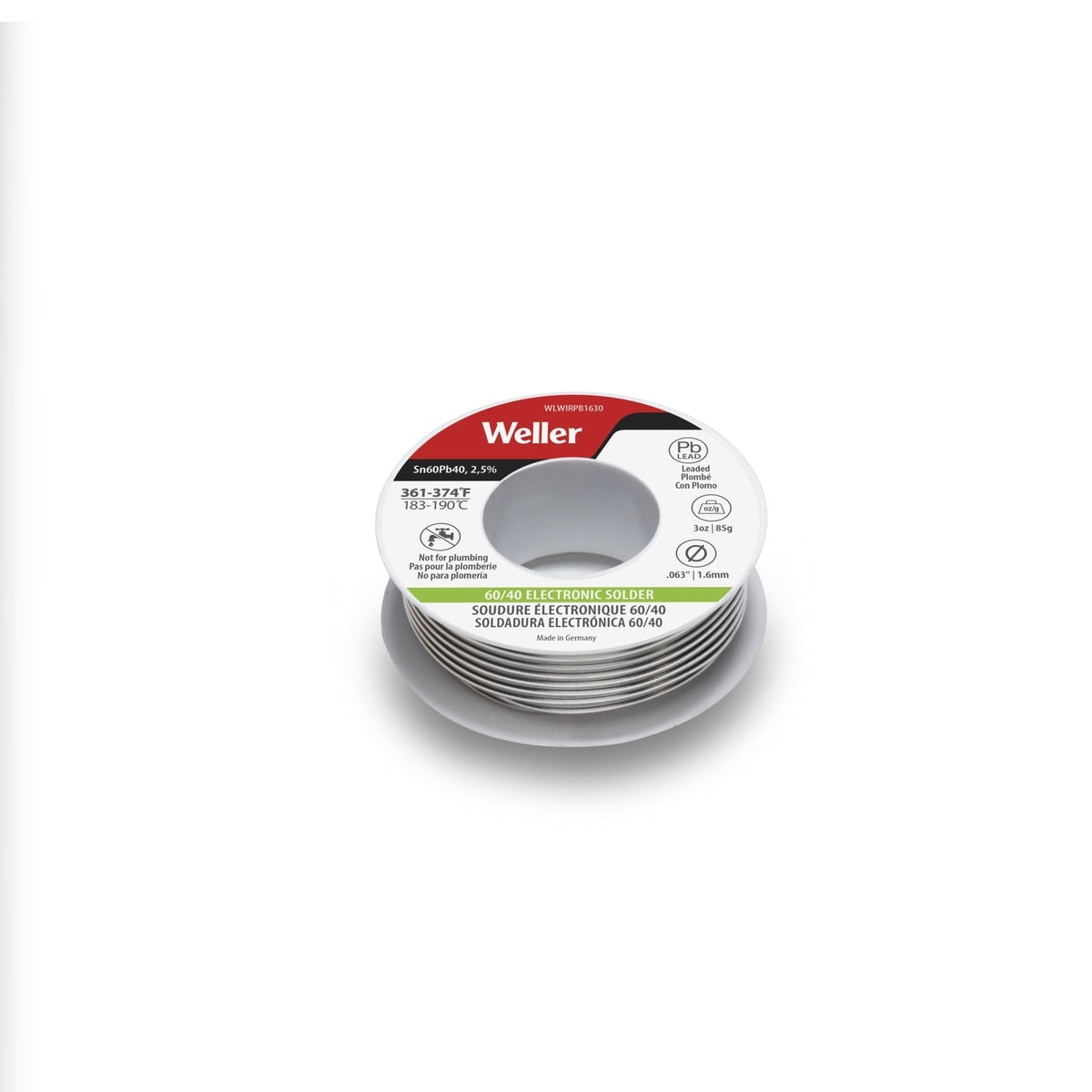 Weller WLWIRPB1630 60 40 Leaded Electronic Solder Wire 1.6 mm 85 g Reel with Low Splash Flux Core