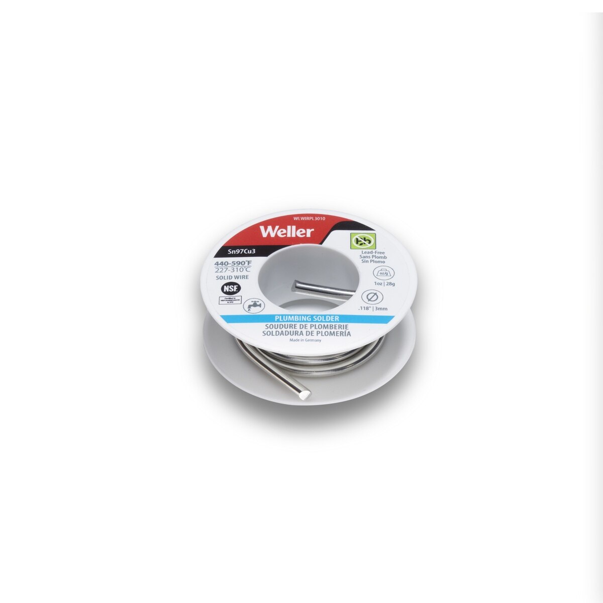Weller WLWIRPL3010 3 mm 1 oz Lead Free Plumbing Solder Wire for Potable Water Copper Pipes