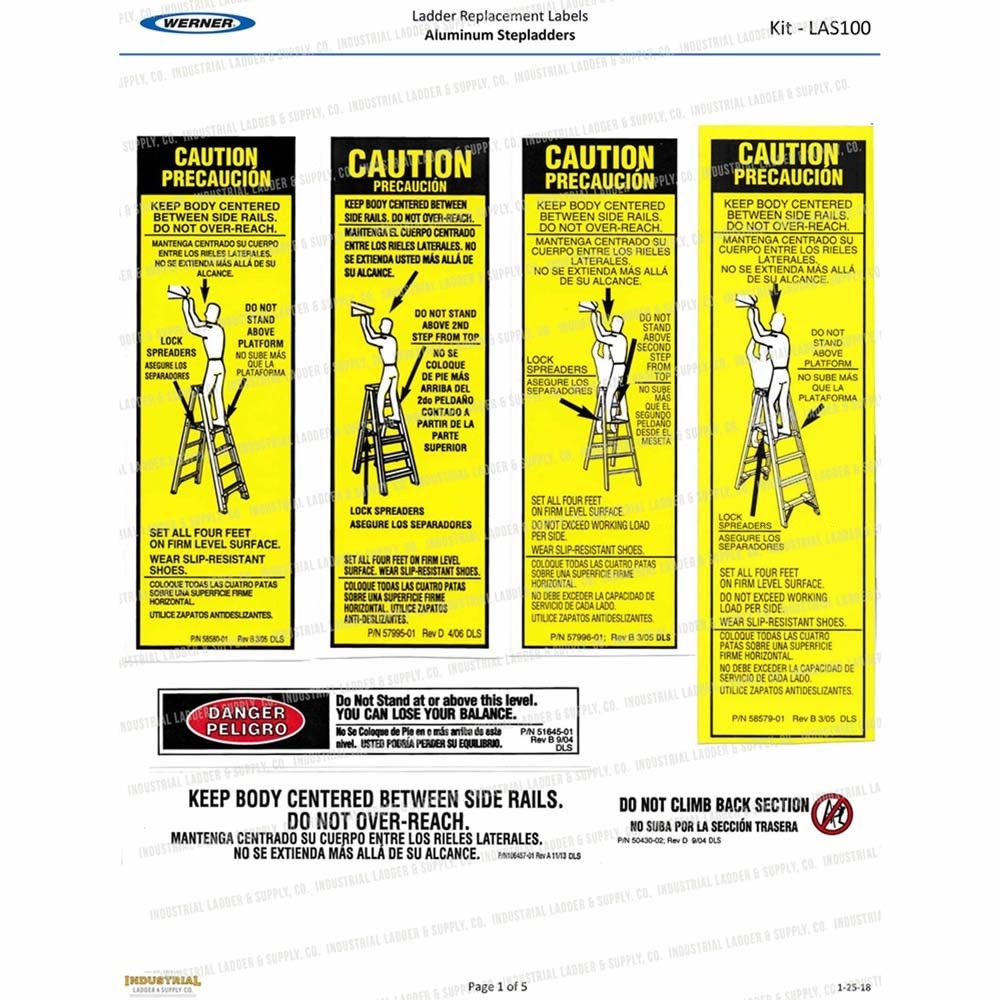 Werner LAS100 Aluminum Stepladder/Platform Ladder Safety Labels Kit (15 Labels)
