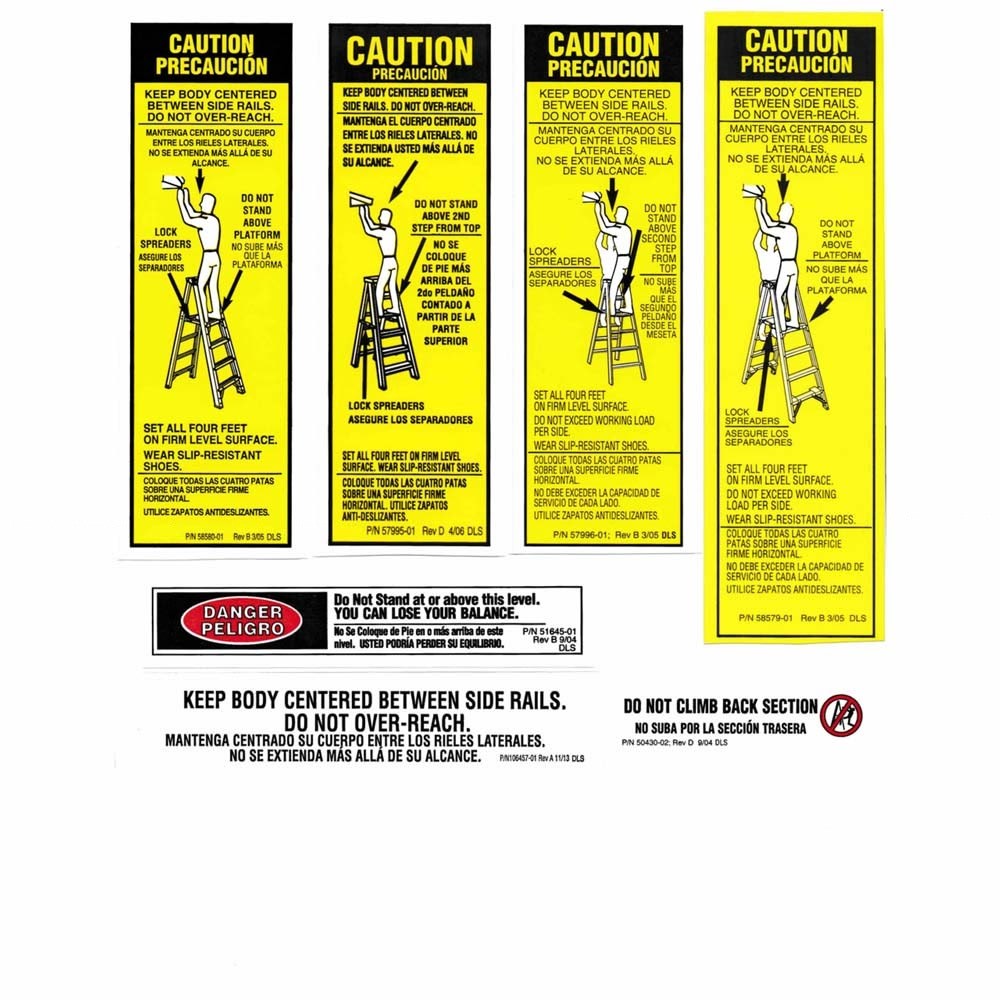 Werner LAS100 Aluminum Stepladder/Platform Ladder Safety Labels Kit (15 Labels) - 2